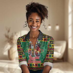Afro-Jamaicans Christmas Women Casual Shirt Reggae Santa with Dreadlocks Design - African Pride