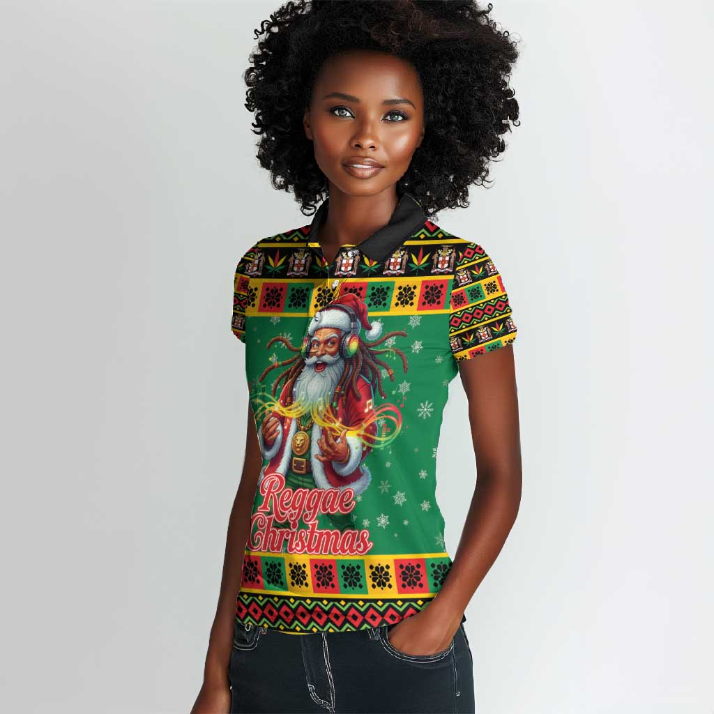 Afro-Jamaicans Christmas Women Polo Shirt Reggae Santa with Dreadlocks Design - African Pride
