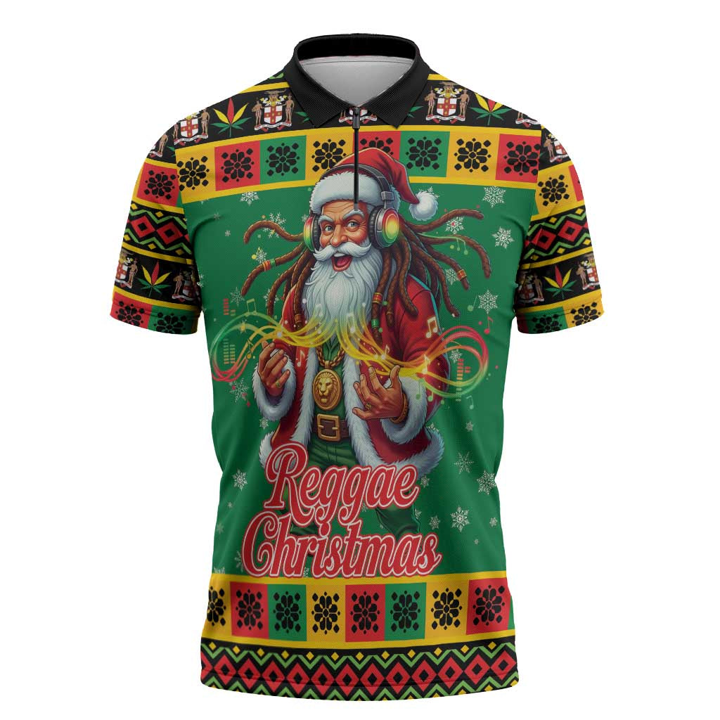 Afro-Jamaicans Christmas Zipper Polo Shirt Reggae Santa with Dreadlocks Design