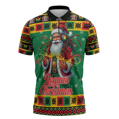 Afro-Jamaicans Christmas Zipper Polo Shirt Reggae Santa with Dreadlocks Design