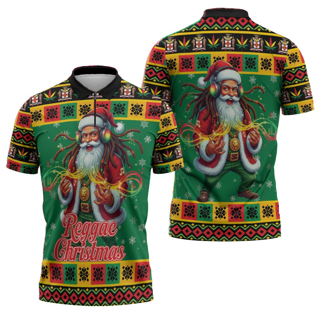 Afro-Jamaicans Christmas Zipper Polo Shirt Reggae Santa with Dreadlocks Design