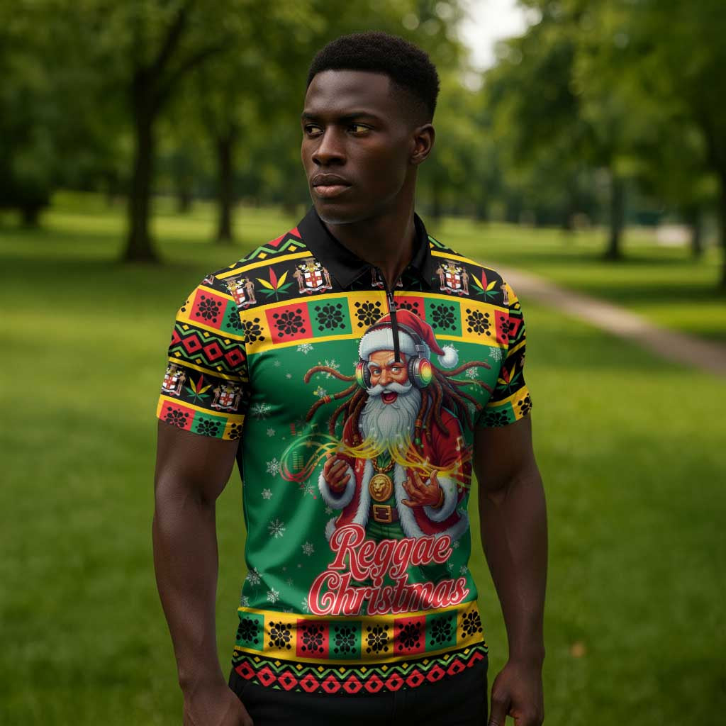 Afro-Jamaicans Christmas Zipper Polo Shirt Reggae Santa with Dreadlocks Design
