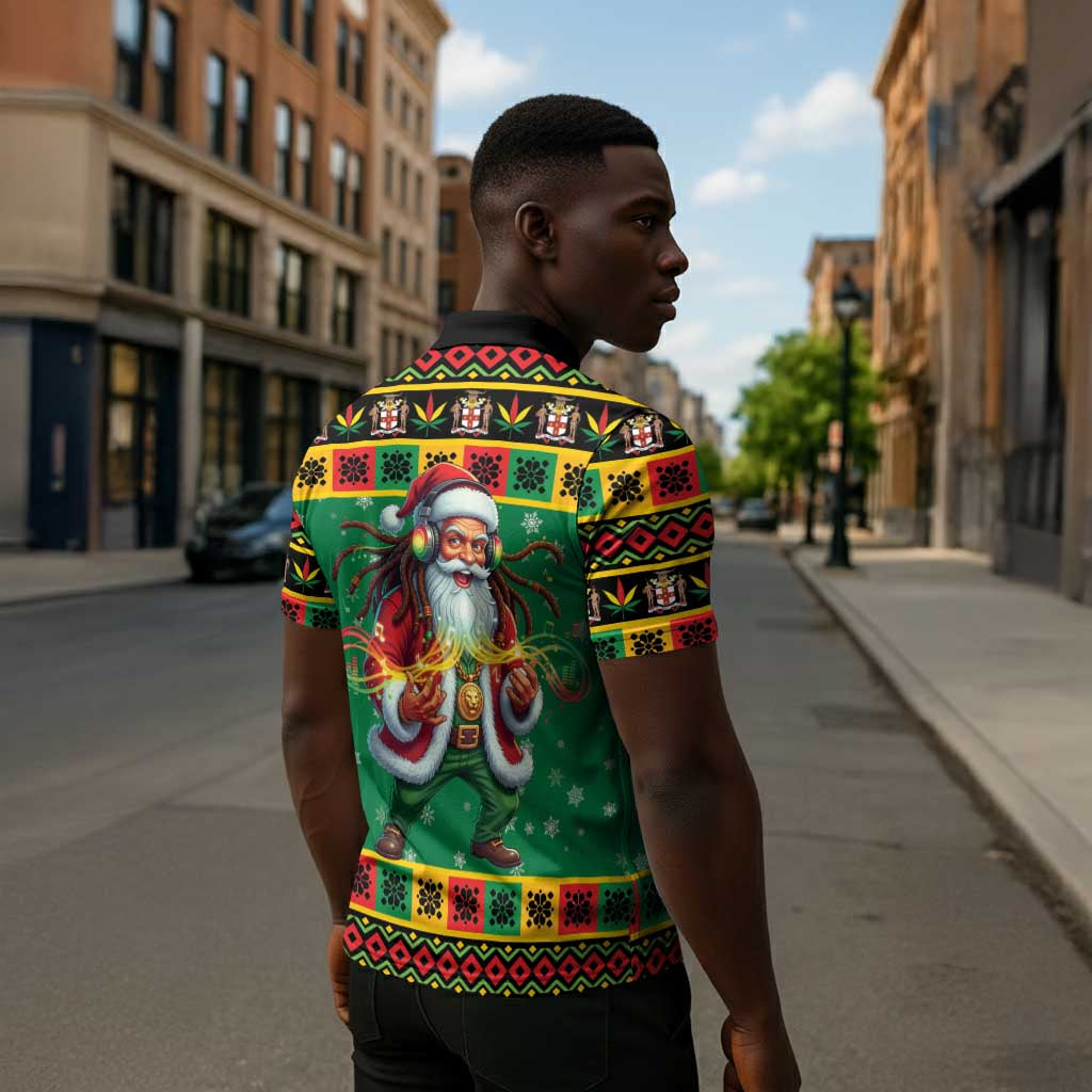 Afro-Jamaicans Christmas Zipper Polo Shirt Reggae Santa with Dreadlocks Design