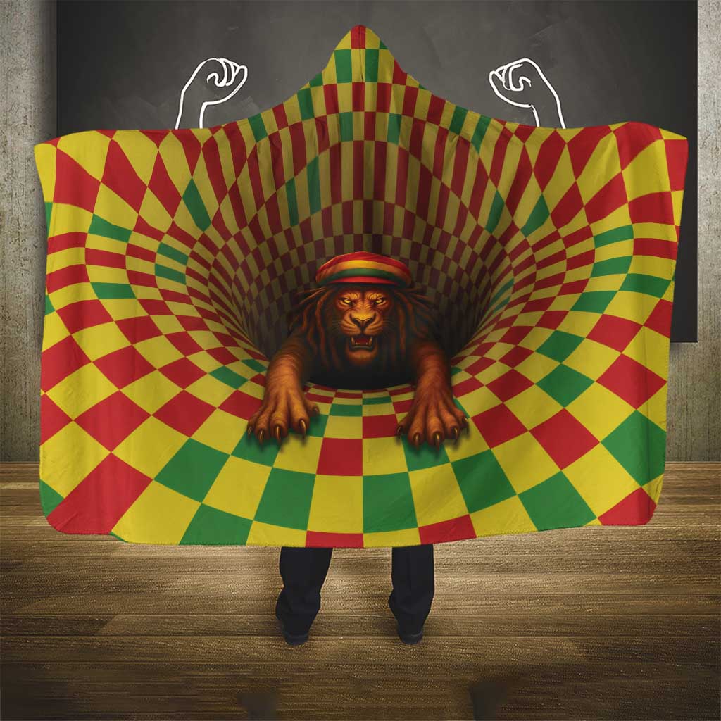 Afro-Jamaicans Reggae Lion Hooded Blanket Reggae Optical 3D Illusion - African Pride