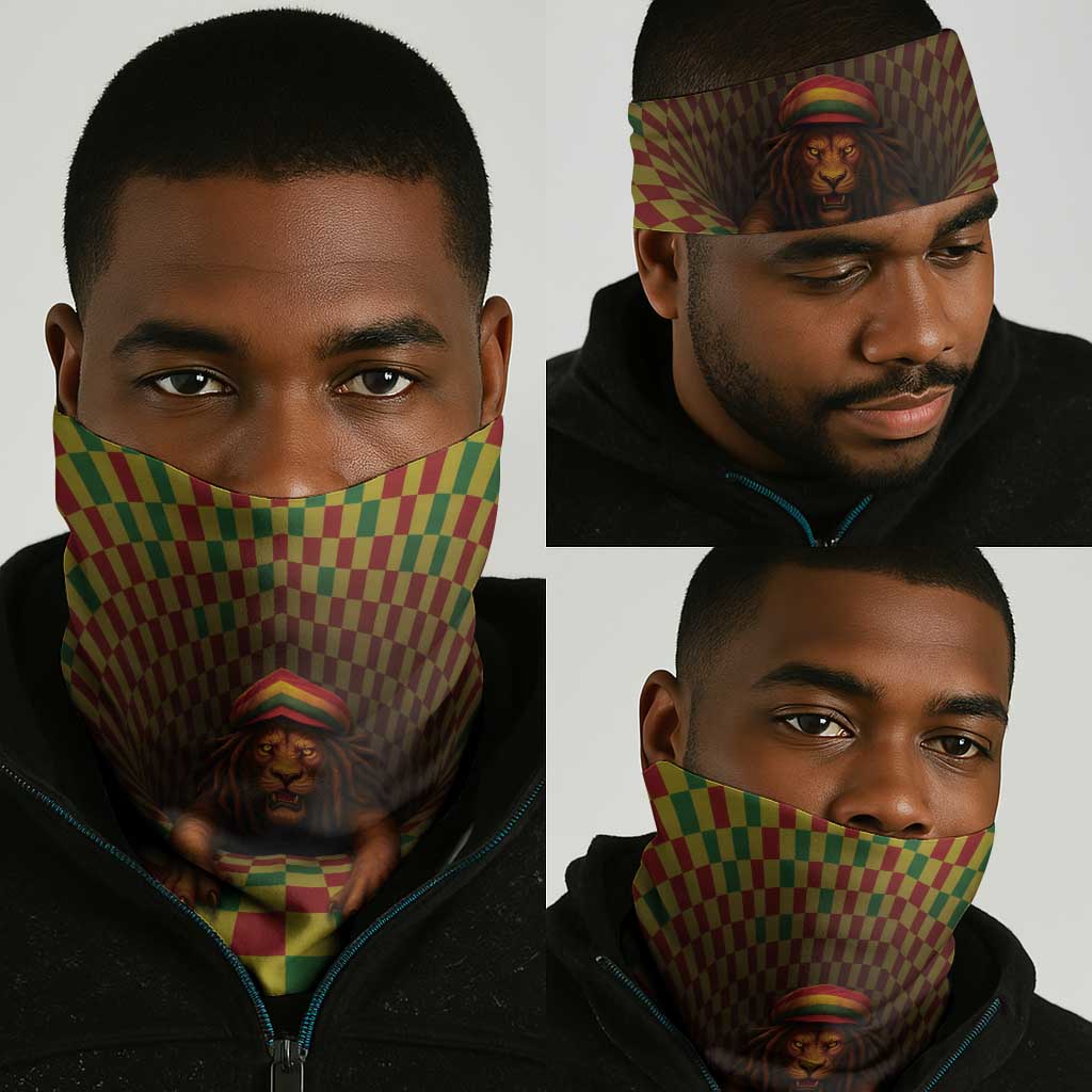 Afro-Jamaicans Reggae Lion Neck Gaiter Reggae Optical 3D Illusion - African Pride