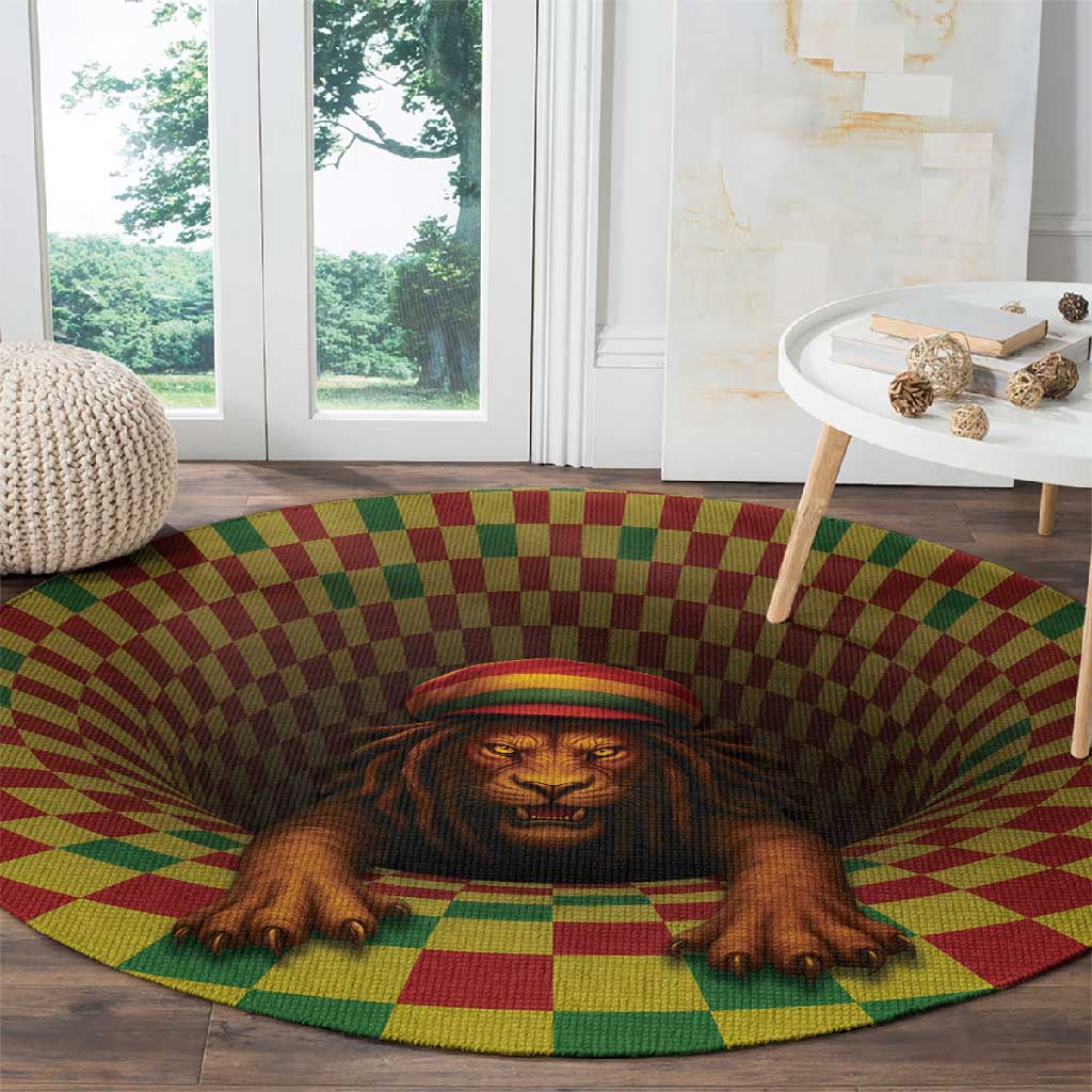 Afro-Jamaicans Reggae Lion Round Carpet Reggae Optical 3D Illusion - African Pride