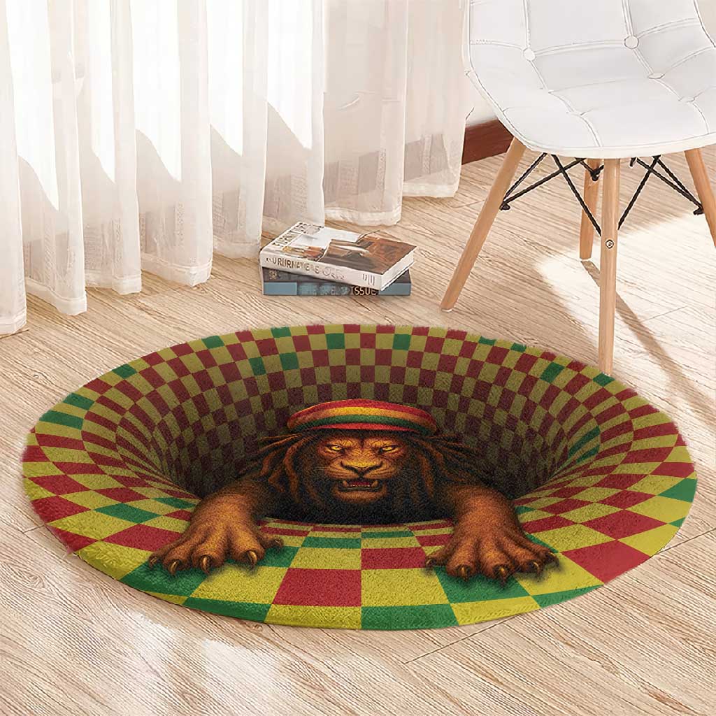 Afro-Jamaicans Reggae Lion Round Carpet Reggae Optical 3D Illusion - African Pride