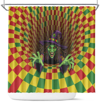 Afro-Jamaicans Reggae Witch Shower Curtain Reggae Optical 3D Illusion - African Pride
