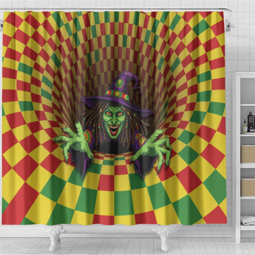 Afro-Jamaicans Reggae Witch Shower Curtain Reggae Optical 3D Illusion - African Pride