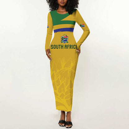 Custom South Africa Football Long Sleeve Bodycon Dress Road To Champions Dream - African Pride