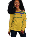 Custom South Africa Football Off Shoulder Sweater Road To Champions Dream - African Pride