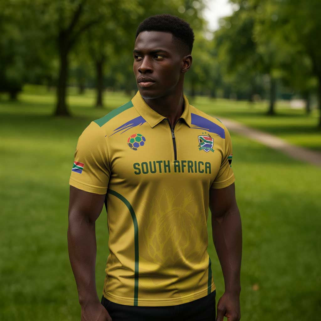 Custom South Africa Football Zipper Polo Shirt Road To Champions Dream - African Pride