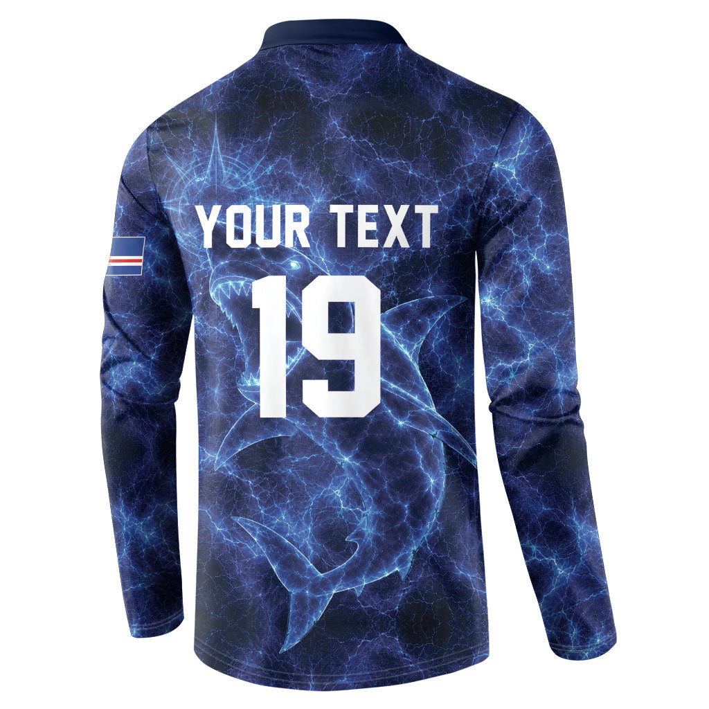 Custom World Football 2026 Cabo Verde Button Sweatshirt Go Blue Sharks Glory
