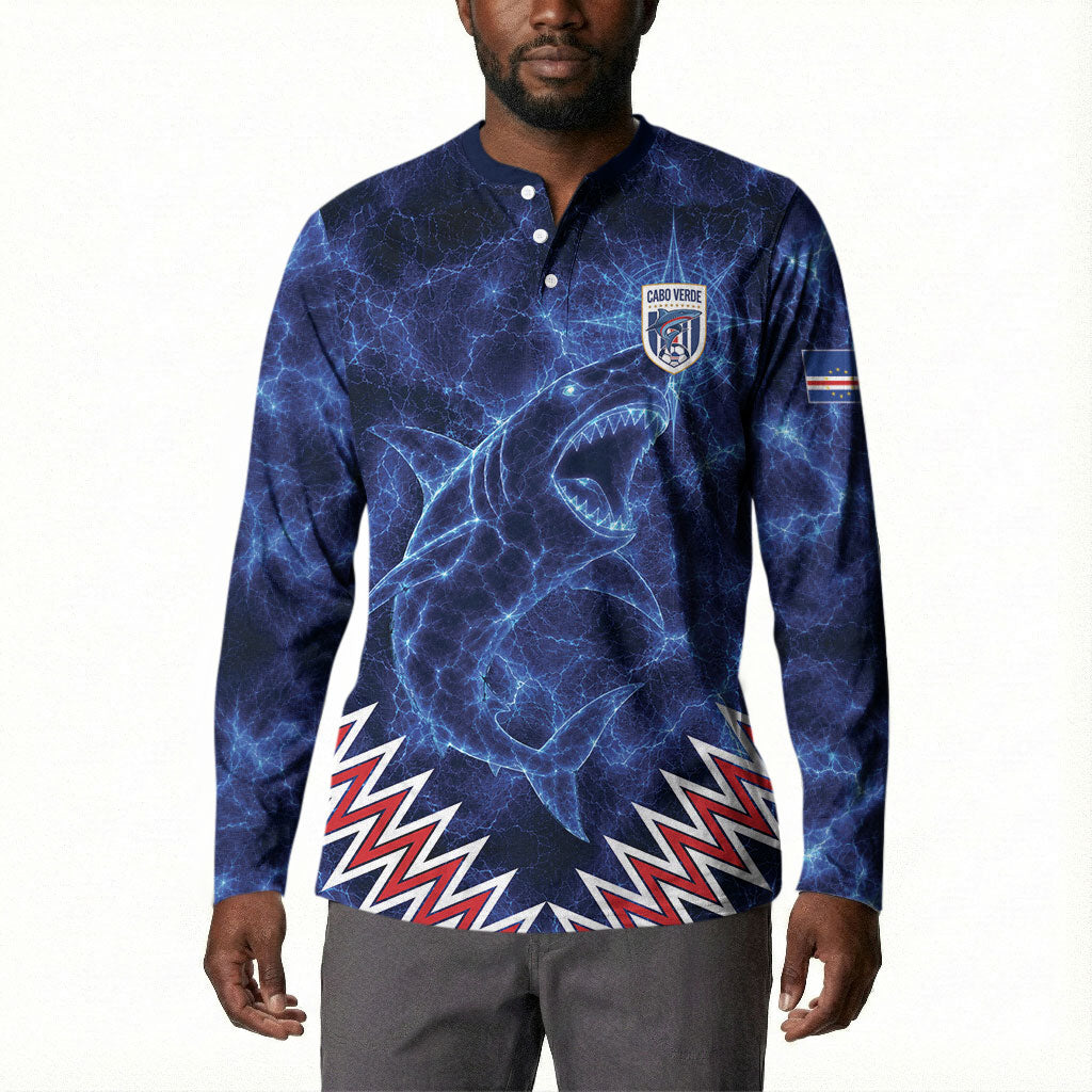 Custom World Football 2026 Cabo Verde Button Sweatshirt Go Blue Sharks Glory