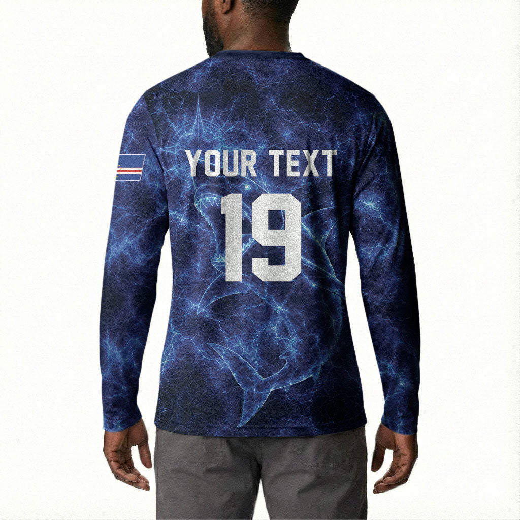 Custom World Football 2026 Cabo Verde Button Sweatshirt Go Blue Sharks Glory