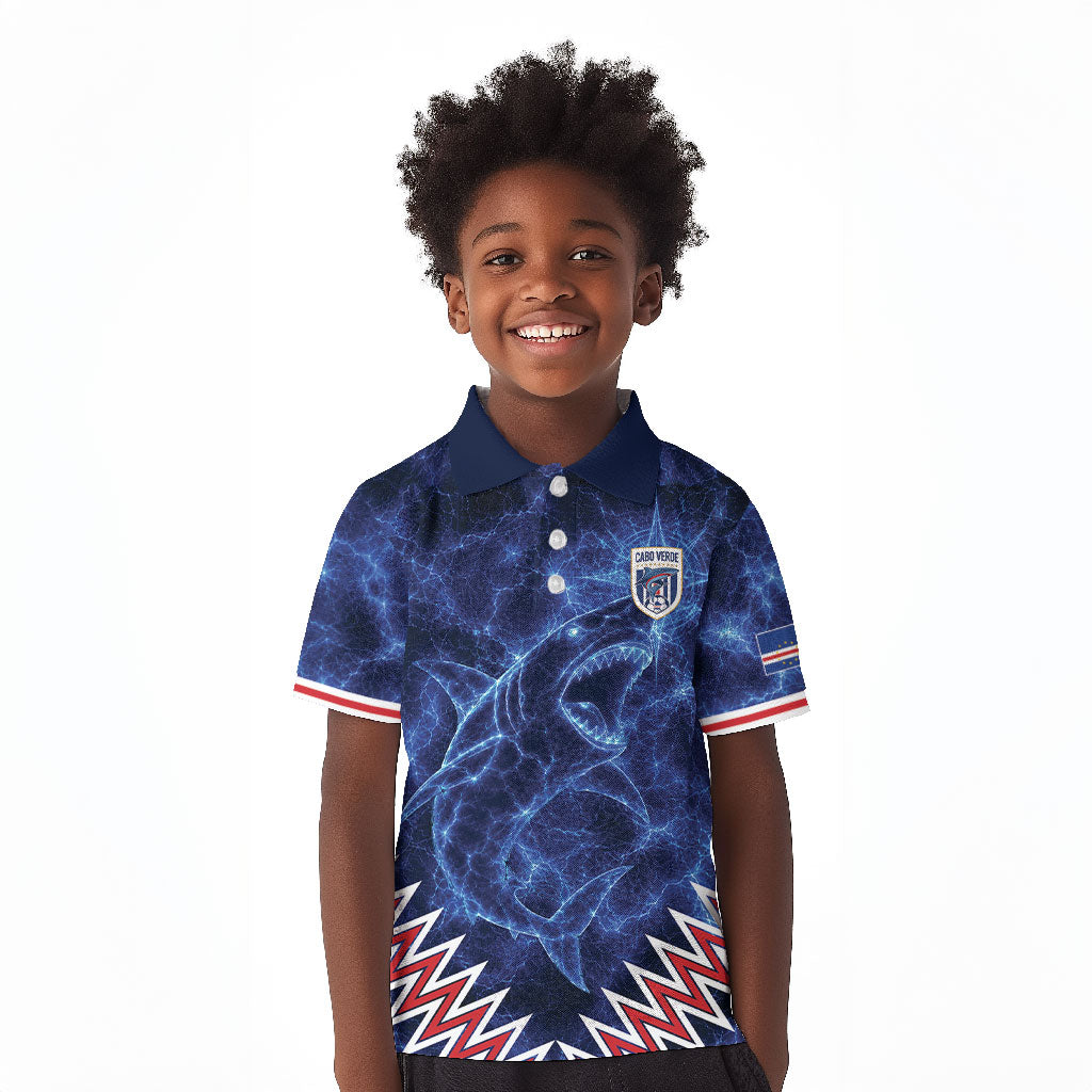Custom World Football 2026 Cabo Verde Kid Polo Shirt Go Blue Sharks Glory