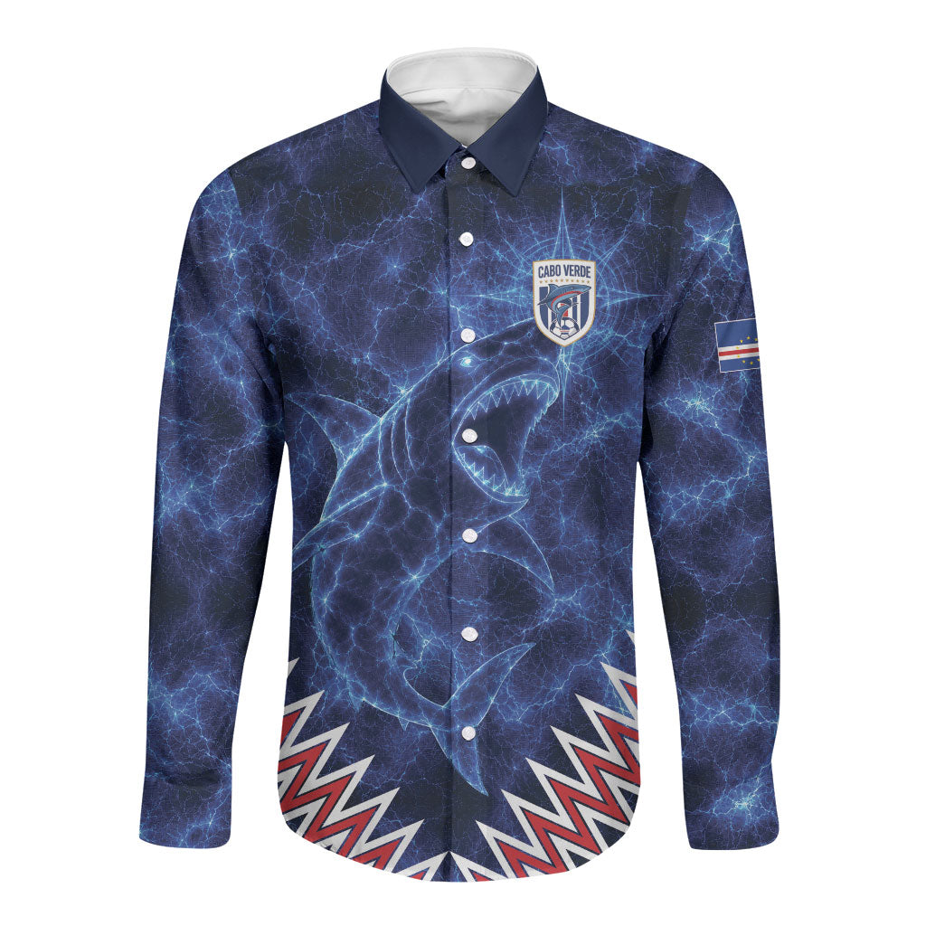 Custom World Football 2026 Cabo Verde Long Sleeve Button Shirt Go Blue Sharks Glory