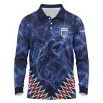 Custom World Football 2026 Cabo Verde Long Sleeve Polo Shirt Go Blue Sharks Glory