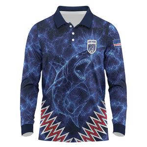 Custom World Football 2026 Cabo Verde Long Sleeve Polo Shirt Go Blue Sharks Glory