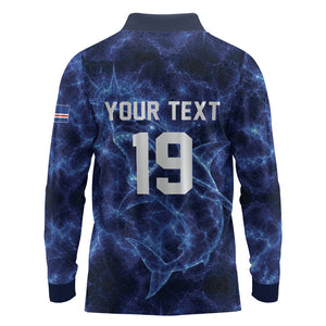 Custom World Football 2026 Cabo Verde Long Sleeve Polo Shirt Go Blue Sharks Glory