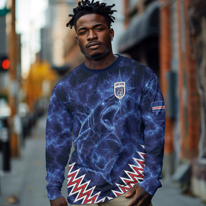 Custom World Football 2026 Cabo Verde Long Sleeve Shirt Go Blue Sharks Glory