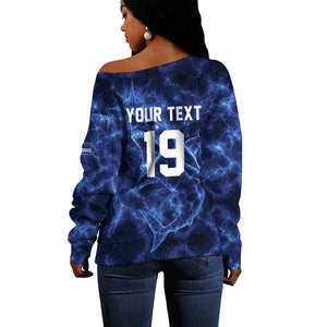 Custom World Football 2026 Cabo Verde Off Shoulder Sweater Go Blue Sharks Glory