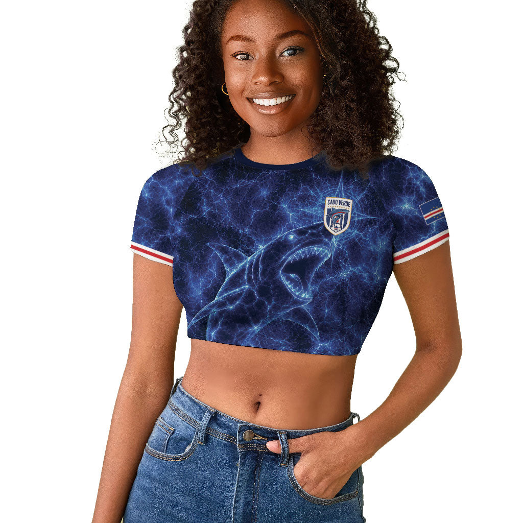 Custom World Football 2026 Cabo Verde Raglan Cropped T shirt Go Blue Sharks Glory