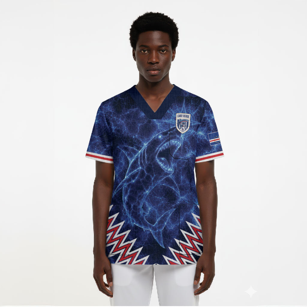 Custom World Football 2026 Cabo Verde Scrub Top Go Blue Sharks Glory