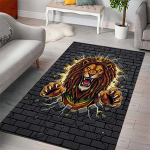 Black Jamaicans Rasta Lion Area Rug Reggae Lion Breaking Wall Design - African Pride