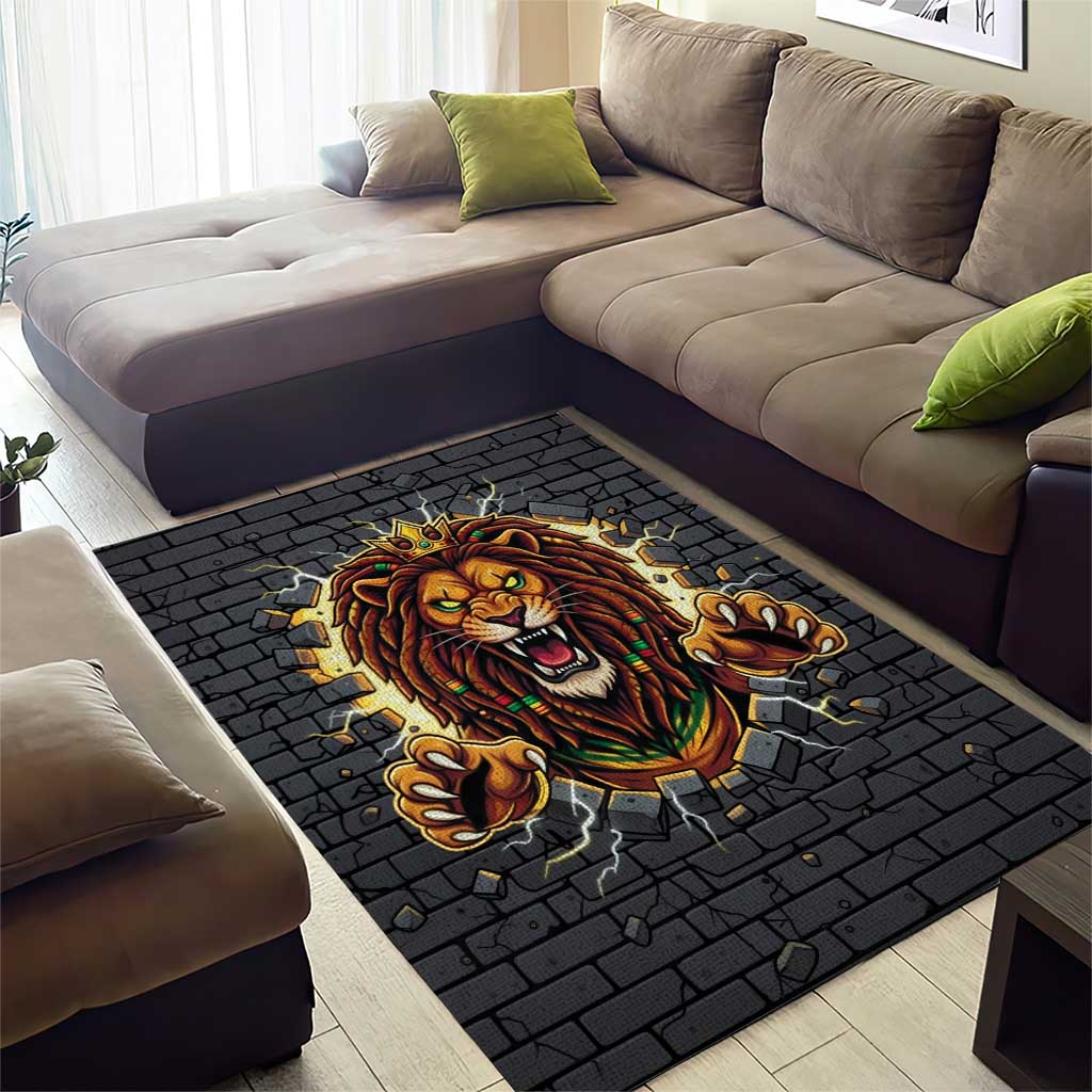 Black Jamaicans Rasta Lion Area Rug Reggae Lion Breaking Wall Design - African Pride