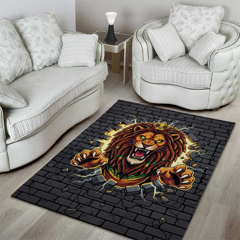 Black Jamaicans Rasta Lion Area Rug Reggae Lion Breaking Wall Design - African Pride