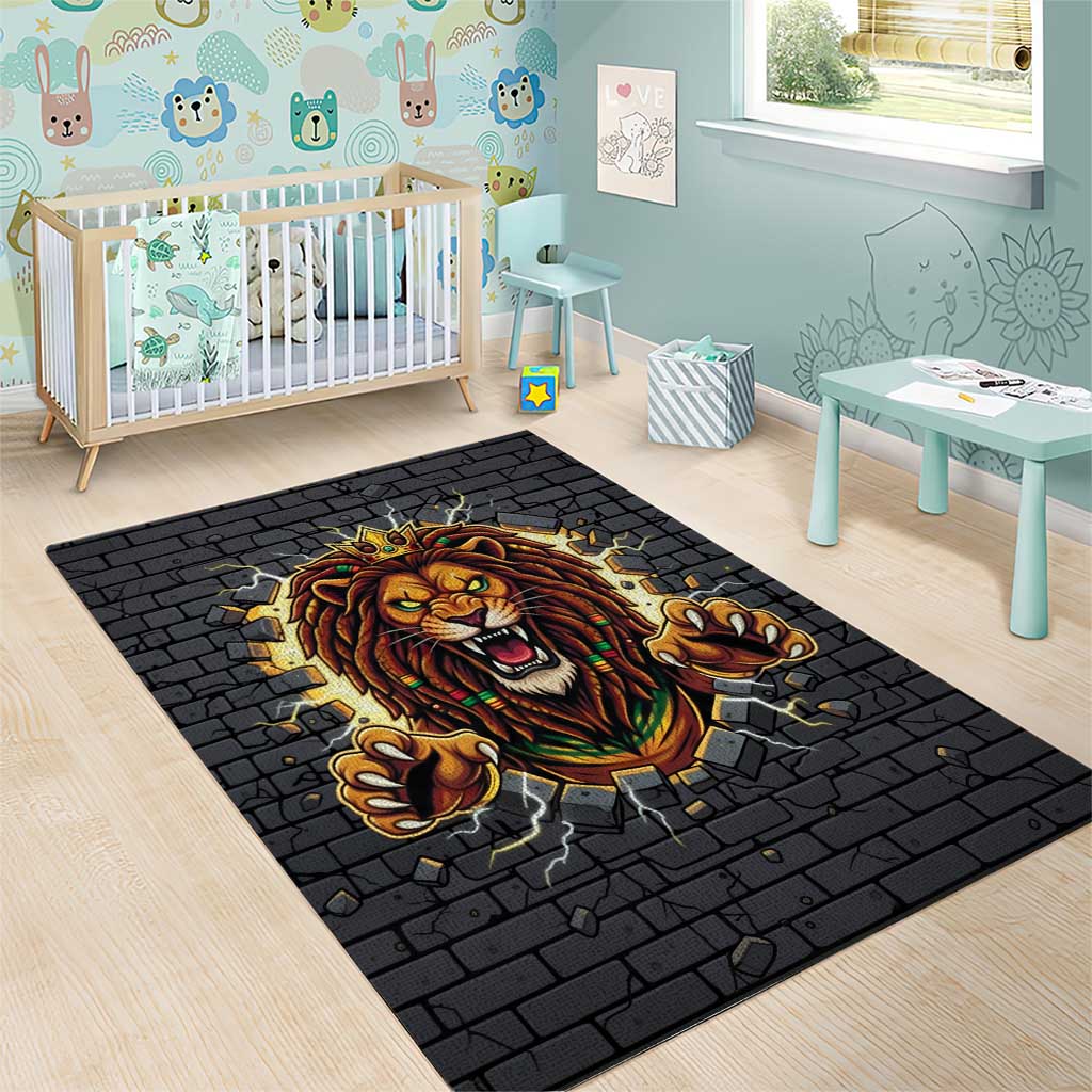 Black Jamaicans Rasta Lion Area Rug Reggae Lion Breaking Wall Design - African Pride