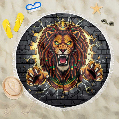 Black Jamaicans Rasta Lion Beach Blanket Reggae Lion Breaking Wall Design - African Pride