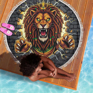 Black Jamaicans Rasta Lion Beach Blanket Reggae Lion Breaking Wall Design - African Pride