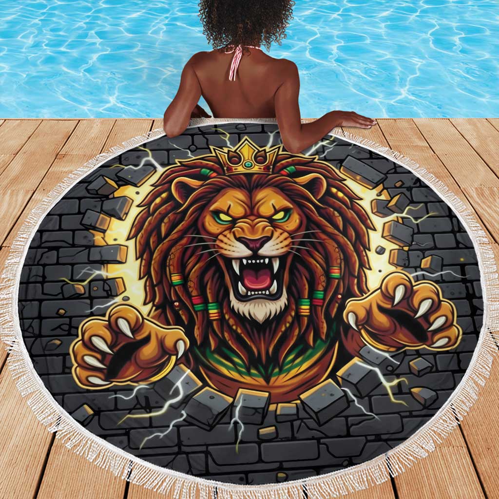 Black Jamaicans Rasta Lion Beach Blanket Reggae Lion Breaking Wall Design - African Pride