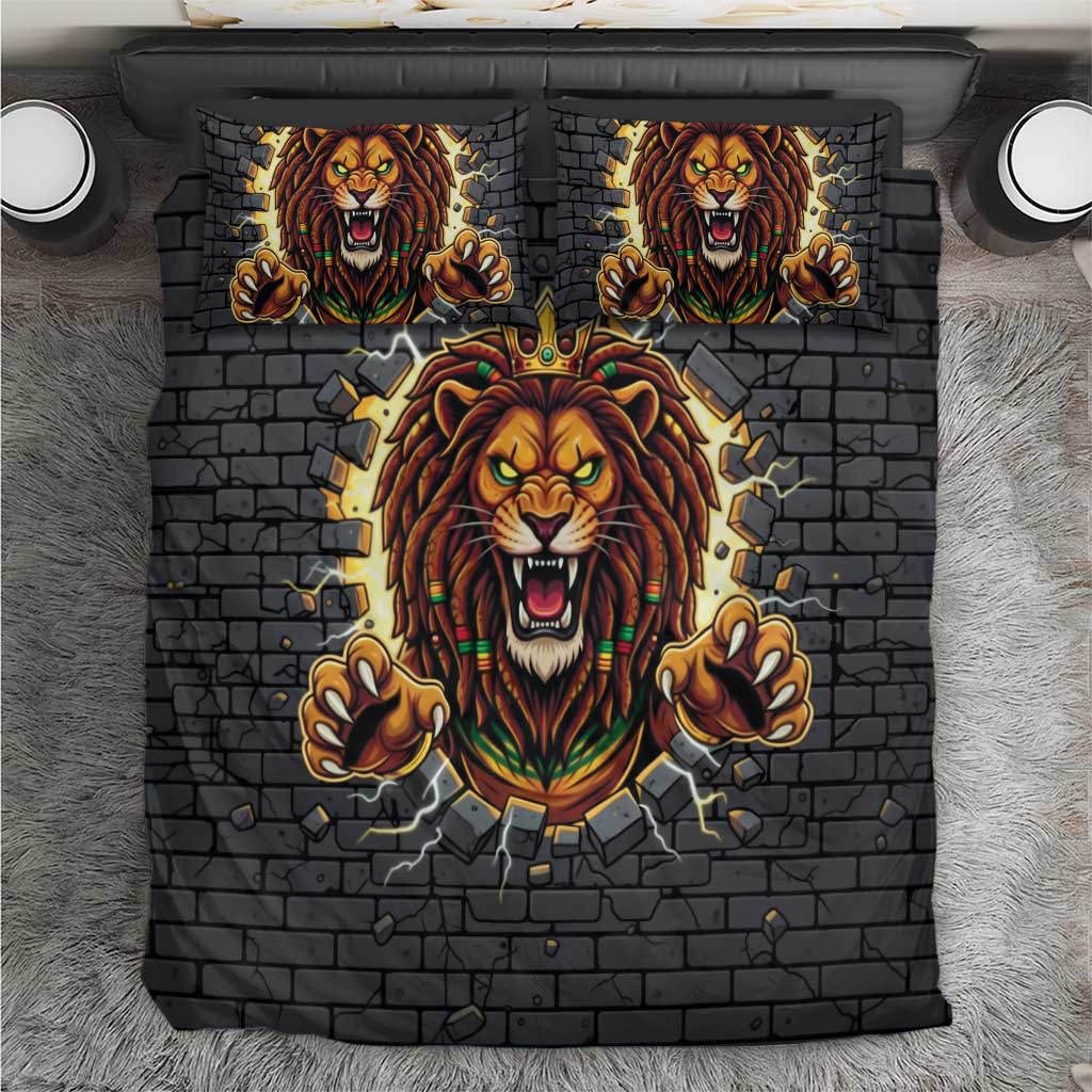 Black Jamaicans Rasta Lion Bedding Set Reggae Lion Breaking Wall Design - African Pride