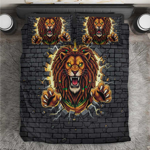 Black Jamaicans Rasta Lion Bedding Set Reggae Lion Breaking Wall Design - African Pride