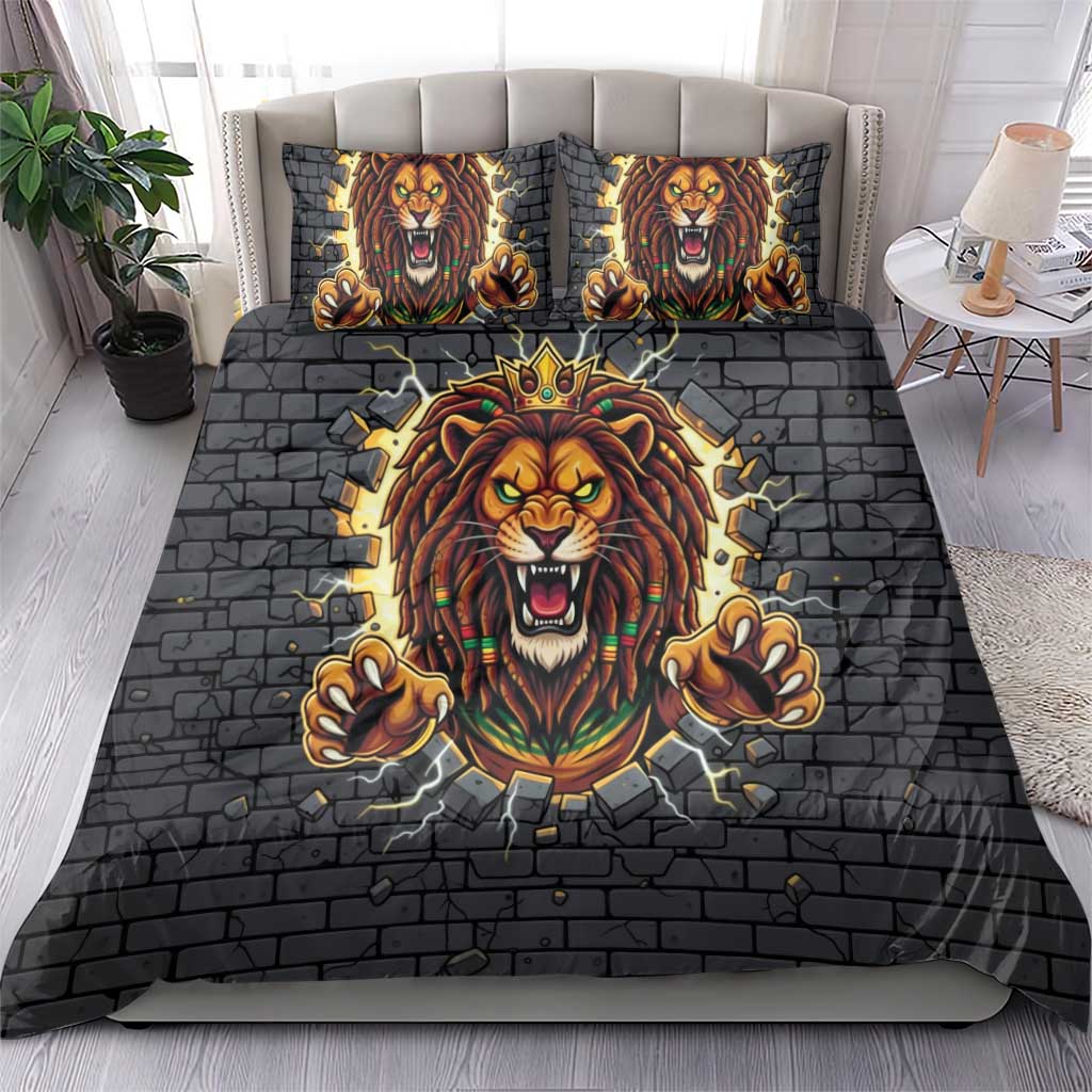 Black Jamaicans Rasta Lion Bedding Set Reggae Lion Breaking Wall Design - African Pride
