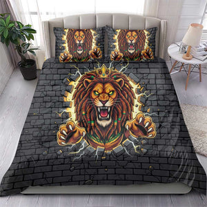 Black Jamaicans Rasta Lion Bedding Set Reggae Lion Breaking Wall Design - African Pride