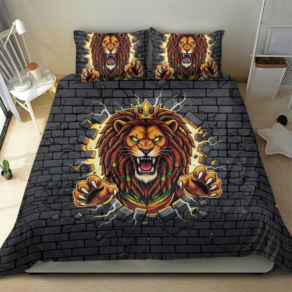 Black Jamaicans Rasta Lion Bedding Set Reggae Lion Breaking Wall Design - African Pride