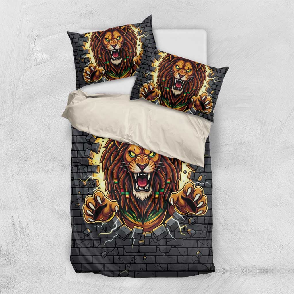 Black Jamaicans Rasta Lion Bedding Set Reggae Lion Breaking Wall Design - African Pride