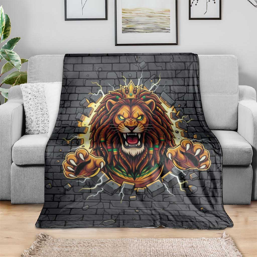 Black Jamaicans Rasta Lion Blanket Reggae Lion Breaking Wall Design - African Pride