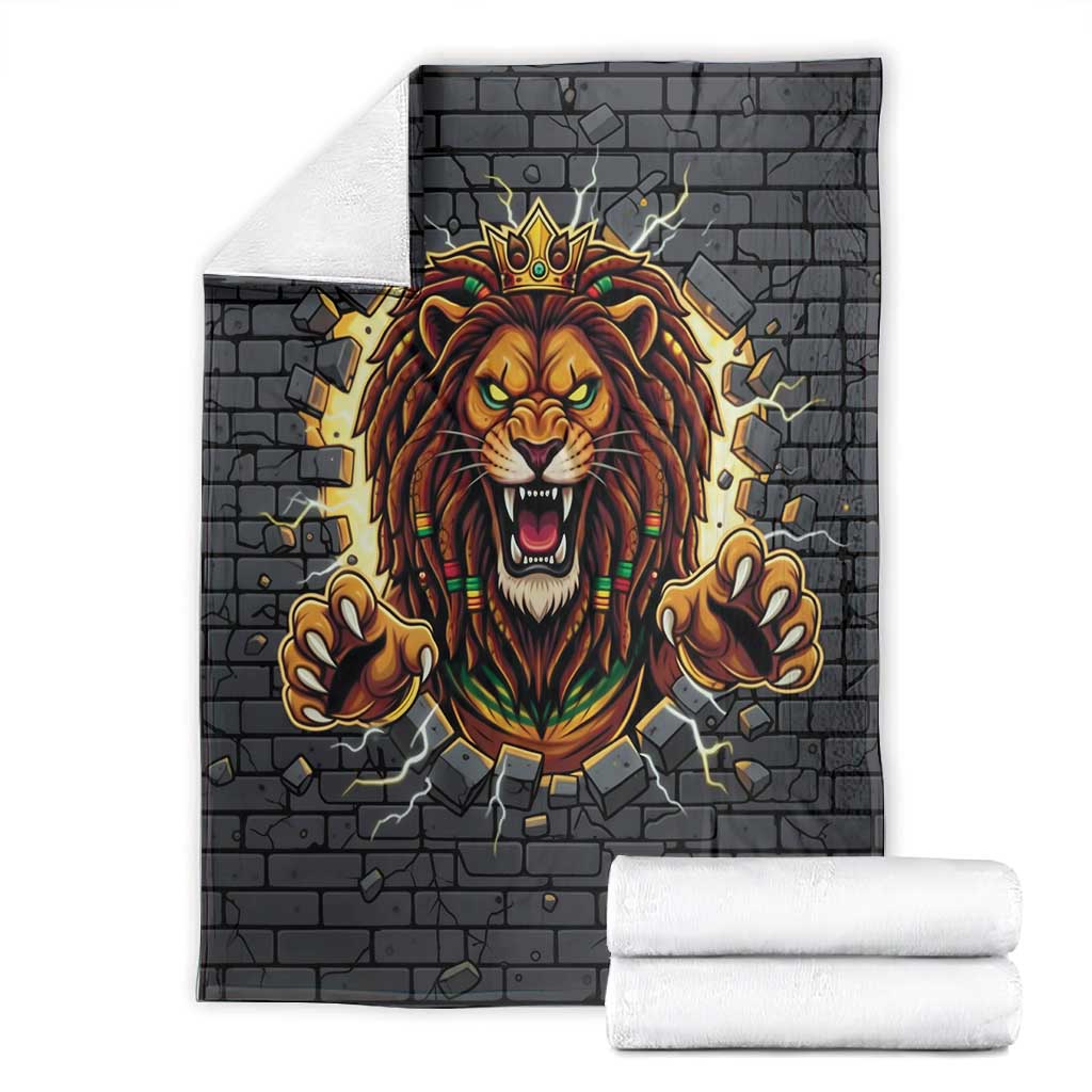 Black Jamaicans Rasta Lion Blanket Reggae Lion Breaking Wall Design - African Pride
