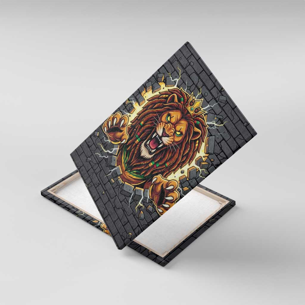 Black Jamaicans Rasta Lion Canvas Wall Art Reggae Lion Breaking Wall Design - African Pride