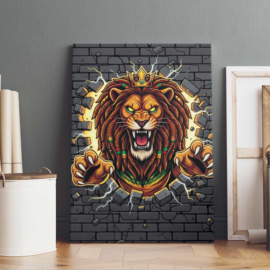 Black Jamaicans Rasta Lion Canvas Wall Art Reggae Lion Breaking Wall Design - African Pride