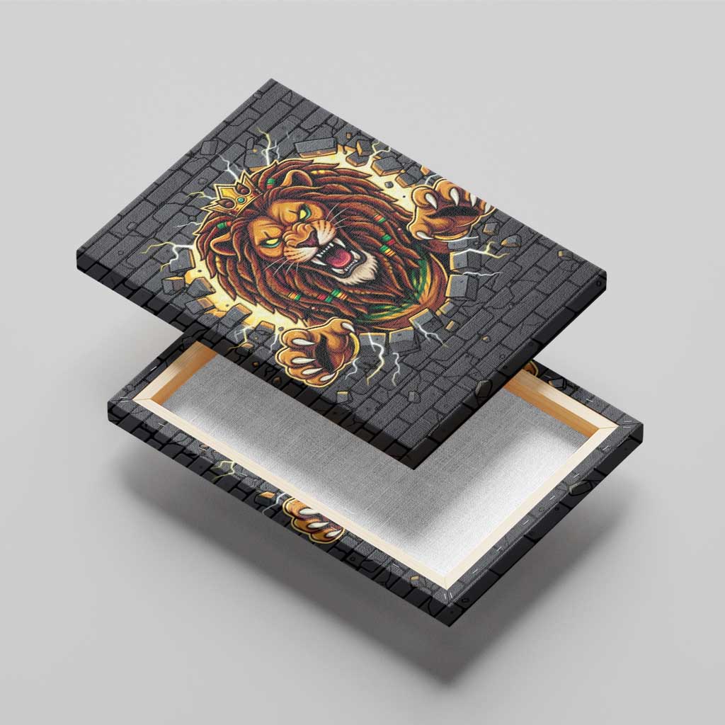 Black Jamaicans Rasta Lion Canvas Wall Art Reggae Lion Breaking Wall Design - African Pride