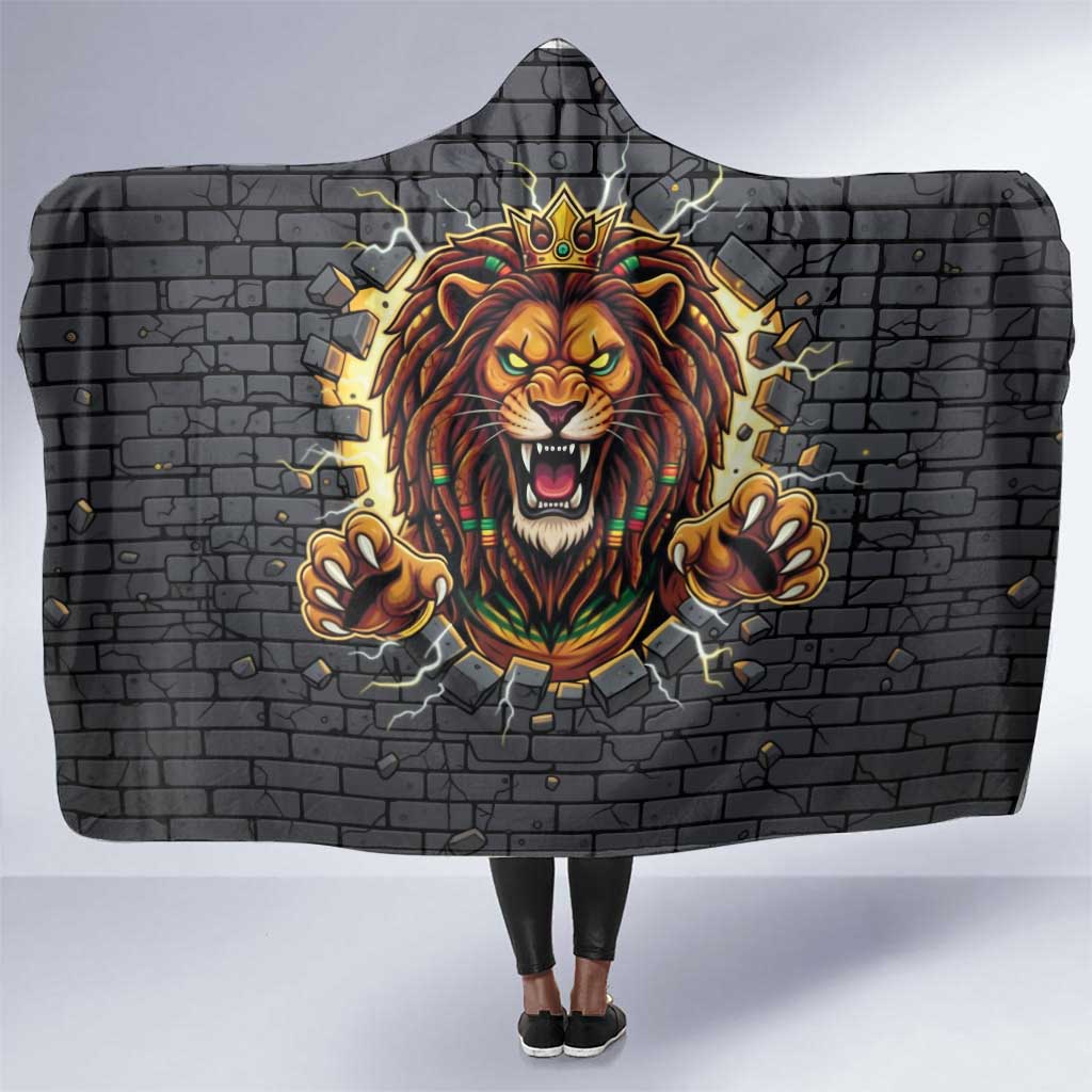 Black Jamaicans Rasta Lion Hooded Blanket Reggae Lion Breaking Wall Design - African Pride