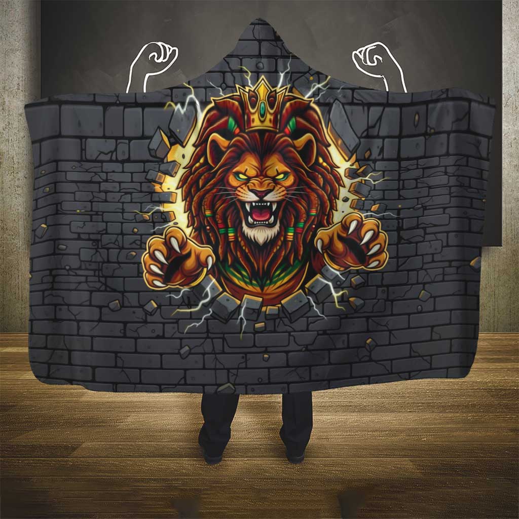 Black Jamaicans Rasta Lion Hooded Blanket Reggae Lion Breaking Wall Design - African Pride