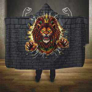 Black Jamaicans Rasta Lion Hooded Blanket Reggae Lion Breaking Wall Design - African Pride