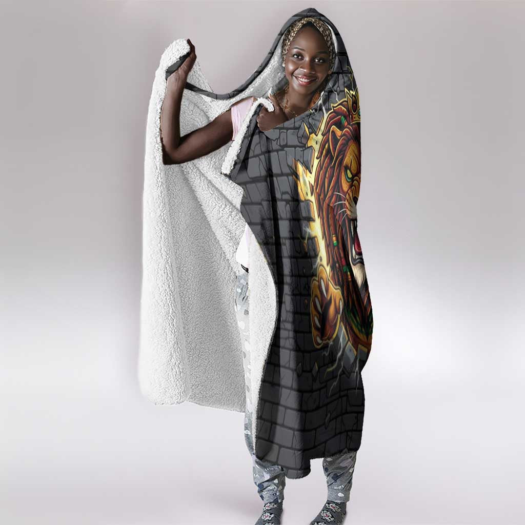 Black Jamaicans Rasta Lion Hooded Blanket Reggae Lion Breaking Wall Design - African Pride